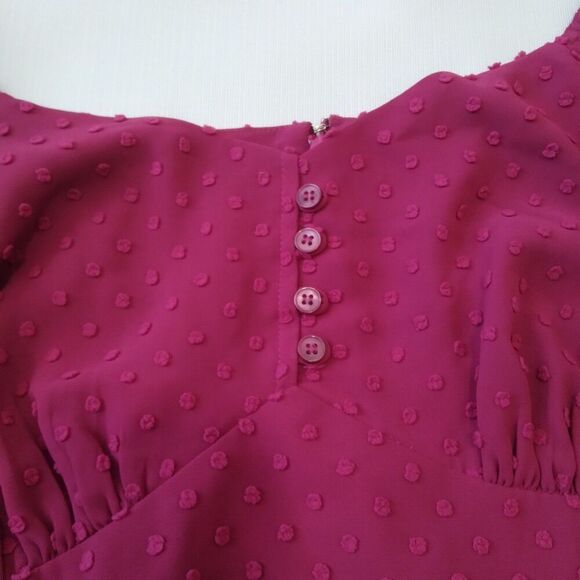 J. Crew Dark Berry Pink Swiss Dot Print Chiffon Midi Length Dress Women's Size 2 - Picture 8 of 12